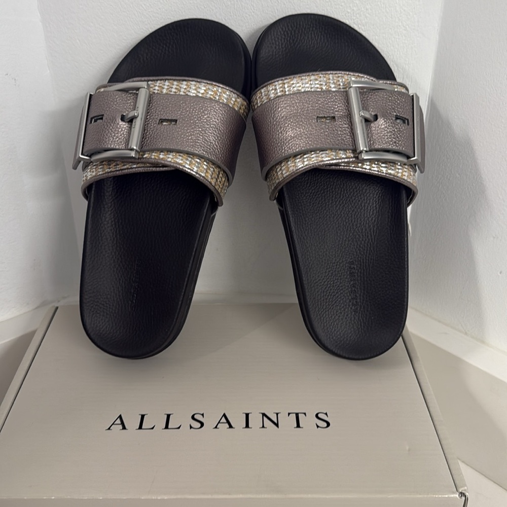 All Saints Ellie Raffia Stud Slide Sandal size 8